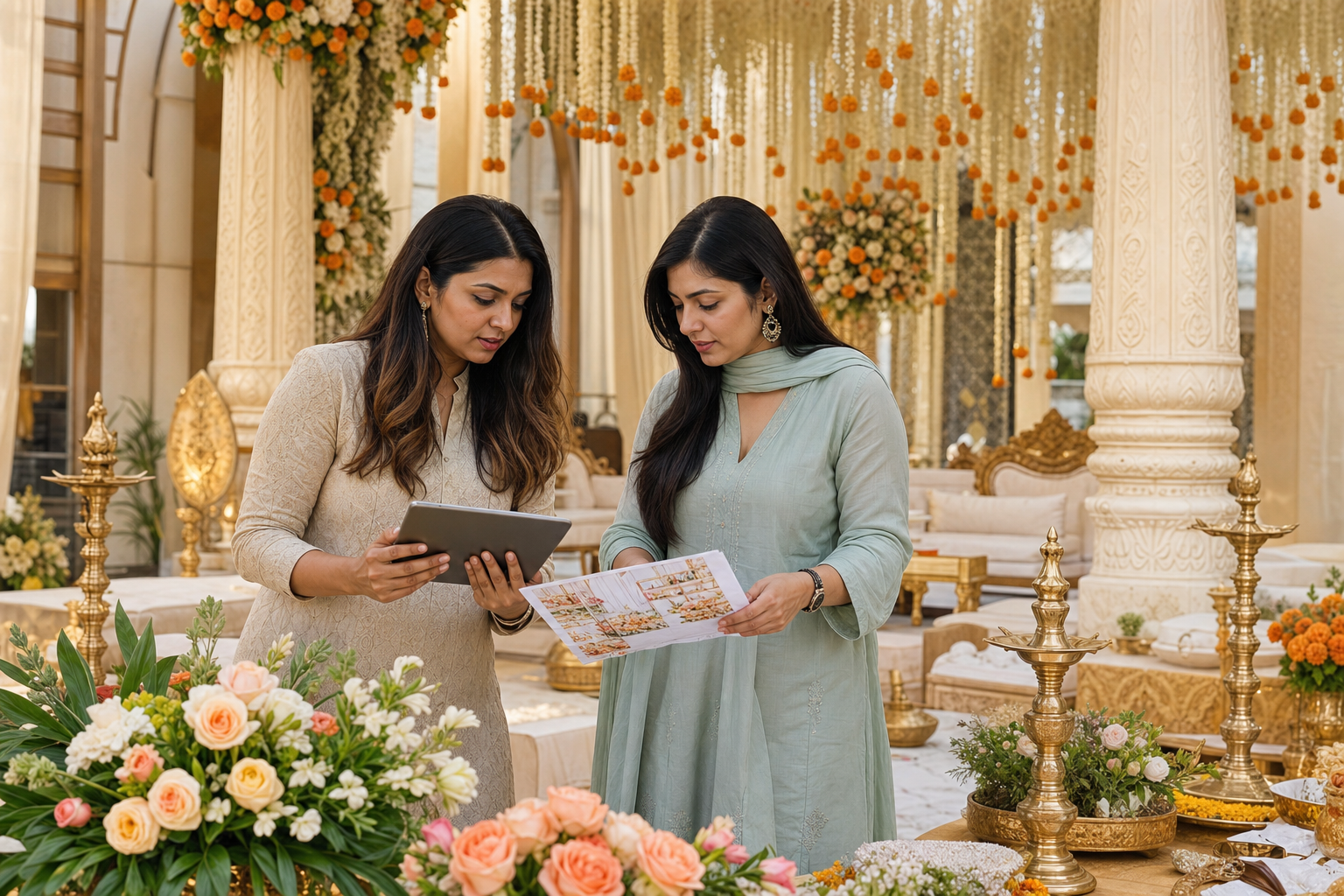 Wedding planners on site at a decorated venue